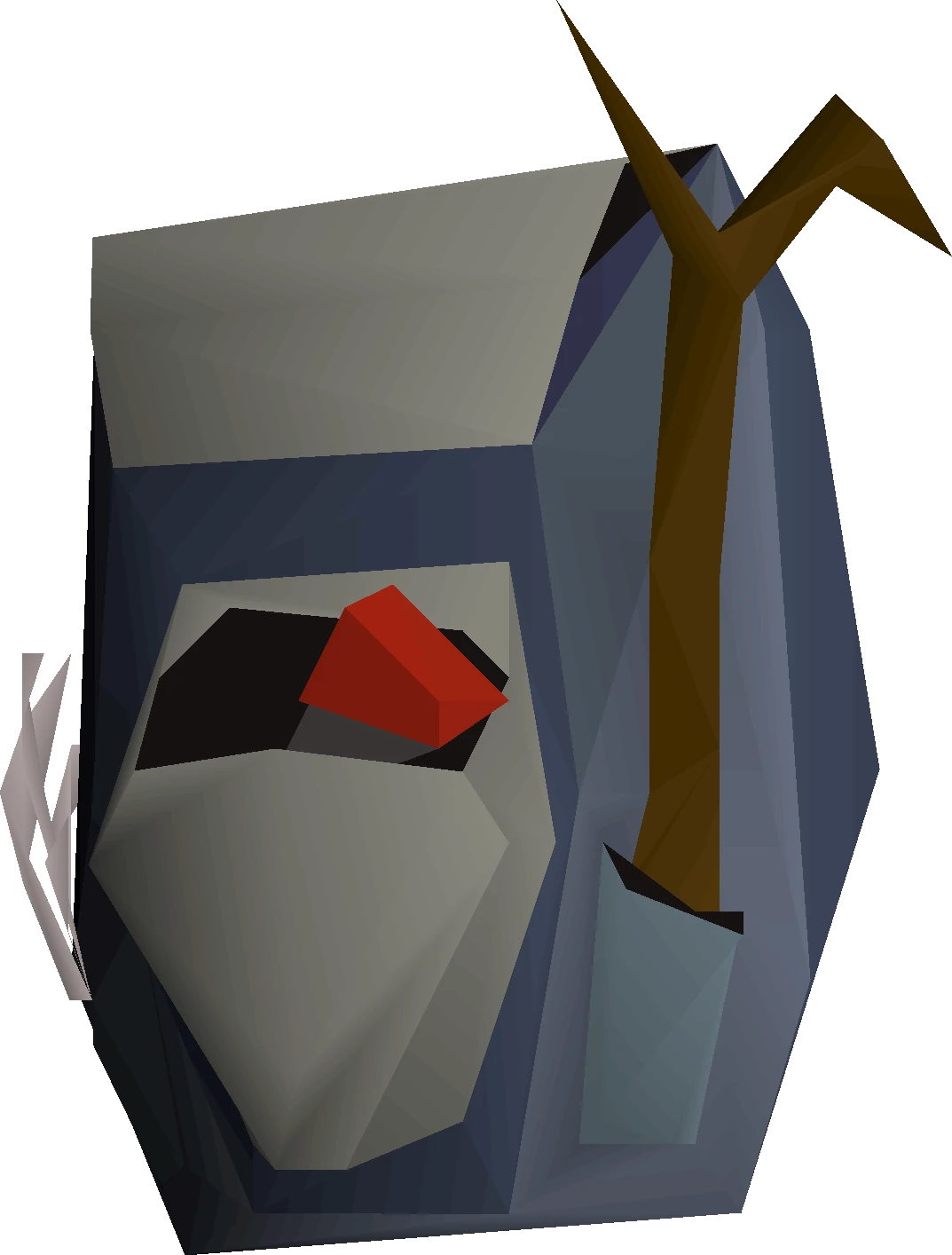 Ava's attractor, a bagged chicken holding a magnet, worn in the cape slot