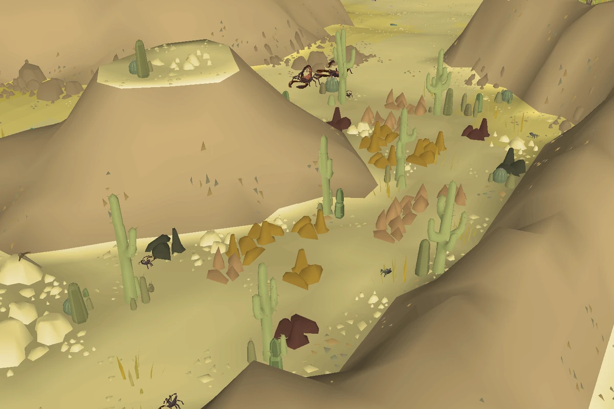 The Cape Conch mine on the Great Conch, a sandy canyon with granite and sandstone rocks between cacti