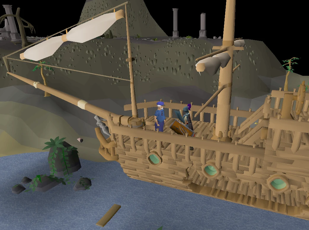 A player aboard the ship to Crandor during the Dragon Slayer I quest