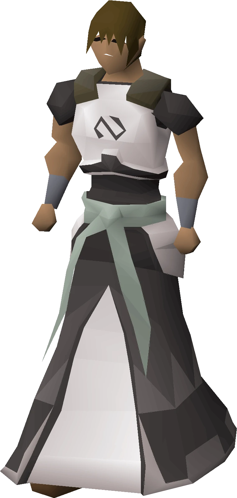 An OSRS player model wearing the elite void top and robe with Void knight gloves