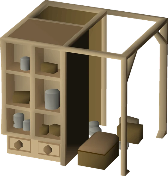 A built oak larder from the player-owned house kitchen