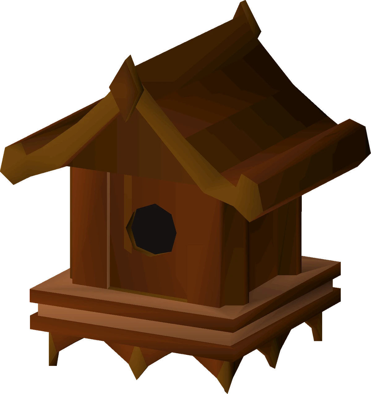 A redwood bird house, the highest tier of bird house trap used on Fossil Island
