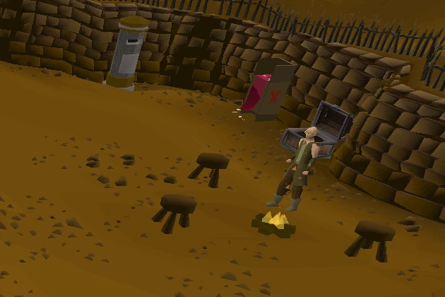 The everlasting fire in Rogues' Den beside the banker