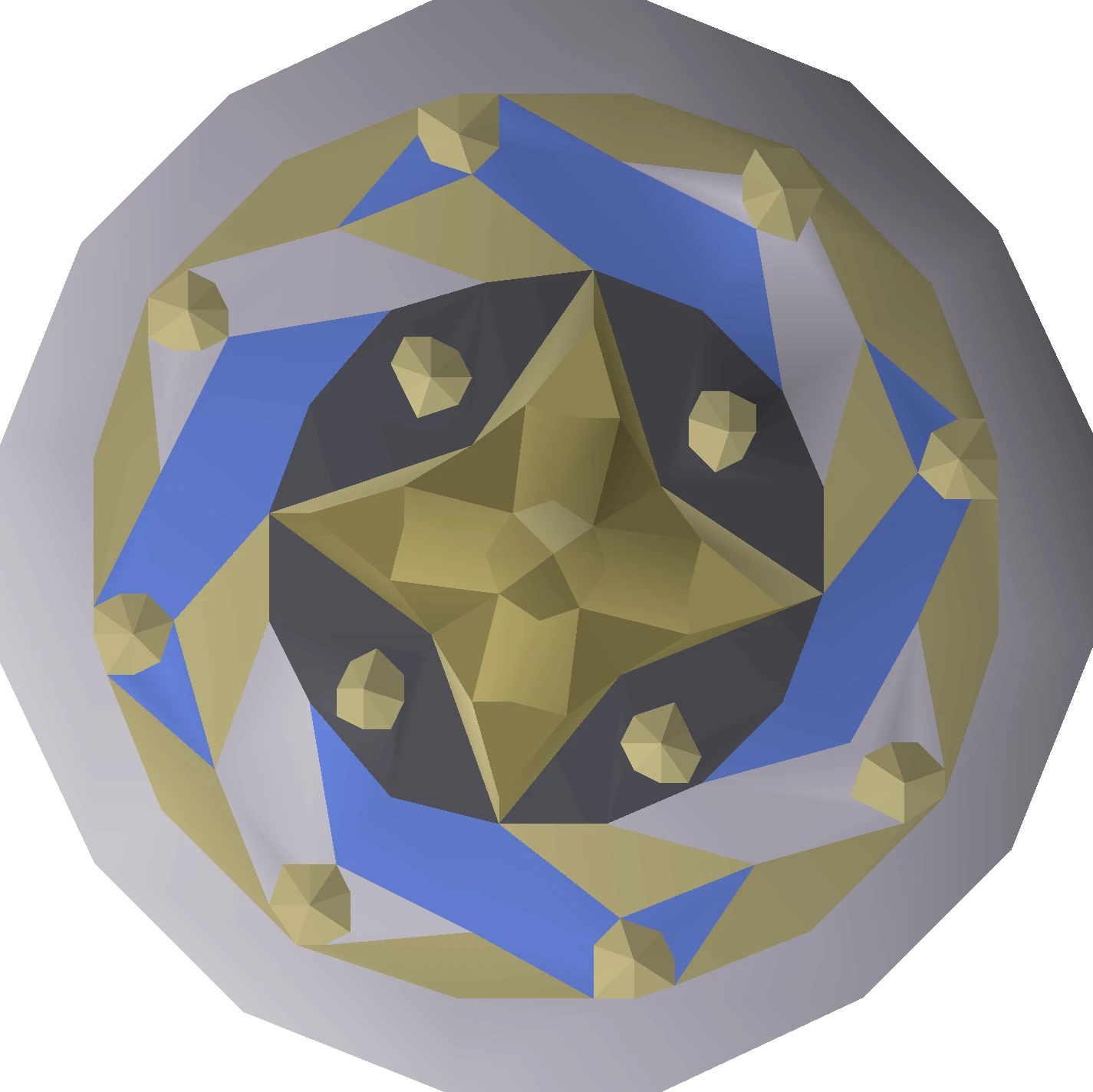 Item render of the Rondache, a round shield in silver, gold and blue
